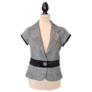 Franco Mirabelli Black and White Wool Button Up Blazer Top Sz 4